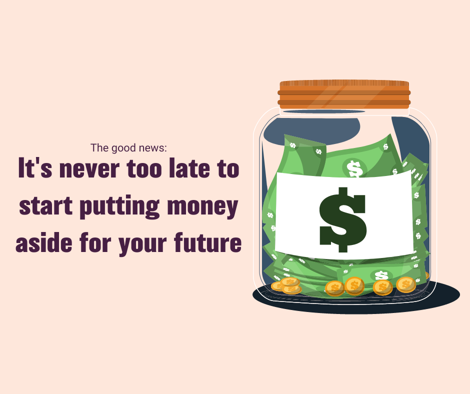 Jar with dollars and saying it's never too late